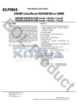 HB52RD328GB-B6BL datasheet - 256MB Unbuffered SDRAM Micro DIMM