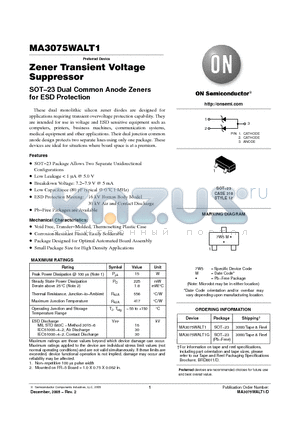 MA3075WALT1 datasheet - Zener Transient Voltage Suppressor SOT−23 Dual Common Anode Zeners for ESD Protection