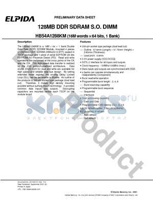 HB54A1288KM datasheet - 128MB DDR SDRAM S.O. DIMM