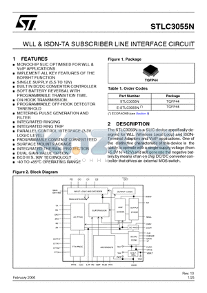 E-STLC3055N datasheet - WLL & ISDN-TA SUBSCRIBER LINE INTERFACE CIRCUIT