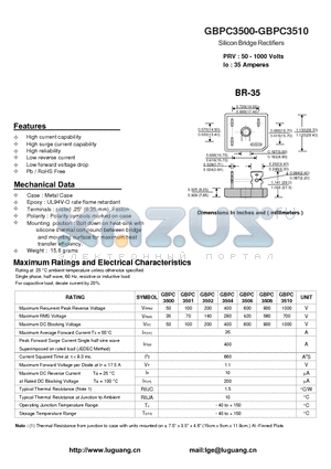 GBPC3500 datasheet - Silicon Bridge Rectifiers