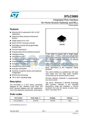 E-STLC3085 datasheet - Integrated Pots Interface for Home Access Gateway and WLL