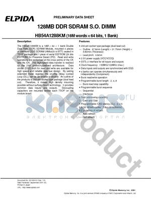 HB54A1288KM-10B datasheet - 128MB DDR SDRAM S.O. DIMM