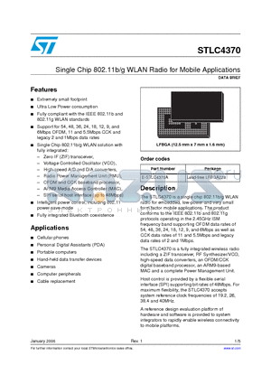 E-STLC4370A datasheet - Single Chip 802.11b/g WLAN Radio for Mobile Applications