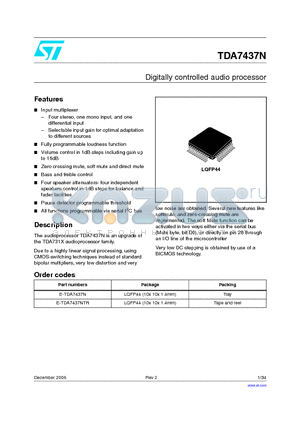 E-TDA7437NTR datasheet - Digitally controlled audio processor