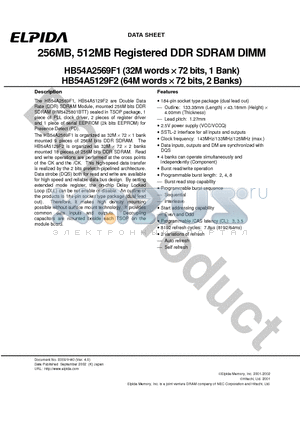 HB54A2569F1 datasheet - 256MB, 512MB Registered DDR SDRAM DIMM