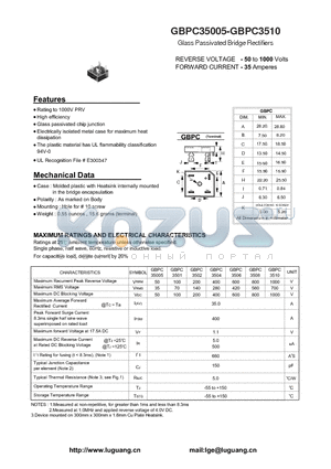 GBPC35005 datasheet - Glass Passivated Bridge Rectifiers