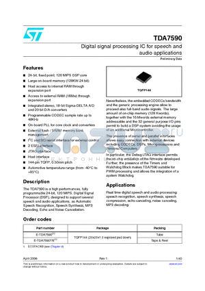 E-TDA7590 datasheet - Digital signal processing IC for speech and audio applications