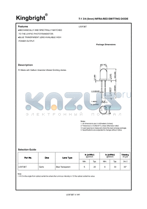 L53F3BT datasheet - T-1 3/4 (5 MM) INFRA RED EMITTING DIODE