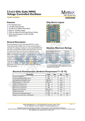 6OSC0460 datasheet - 5.5-6.5 GHz GaAs MMIC Voltage Controlled Oscillator