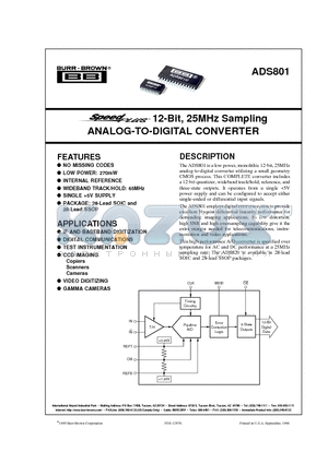 ADS801 datasheet - 12-Bit, 25MHz Sampling ANALOG-TO-DIGITAL CONVERTER