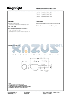 L53SYC datasheet - T-1 3/4 (5mm) SOLID STATE LAMPS