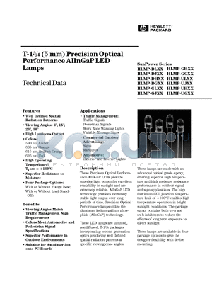 HLMP-UG22 datasheet - T-1 - 3/4 (5 mm) Precision Optical Performance AlInGaP LED Lamps