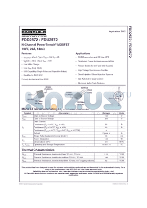 FDD2572 datasheet - N-Channel PowerTrench MOSFET 150V, 29A, 54m