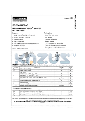 FDD26AN06A0 datasheet - N-Channel PowerTrench MOSFET