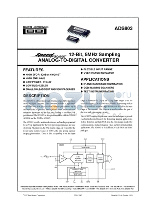 ADS803 datasheet - 12-Bit, 5MHz Sampling ANALOG-TO-DIGITAL CONVERTER