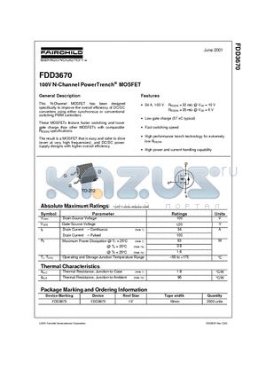 FDD3670 datasheet - 100V N-Channel PowerTrench MOSFET