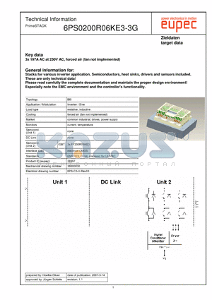6PS0200R06KE3-3G datasheet - 3x 197A AC at 230V AC, forced air (fan not implemented)