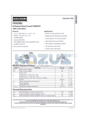 FDD2582 datasheet - N-Channel PowerTrench MOSFET 150V, 21A, 66m