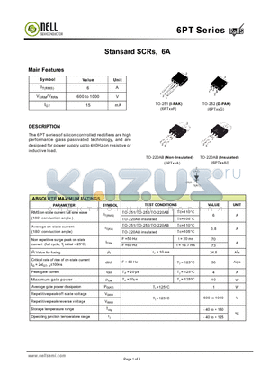 6PT08AI datasheet - Stansard SCRs, 6A