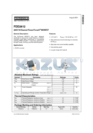 FDD2612 datasheet - 200V N-Channel PowerTrench MOSFET