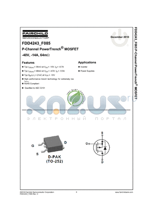 FDD3672_08 datasheet - P-Channel PowerTrench^ MOSFET -40V, -14A, 64mY