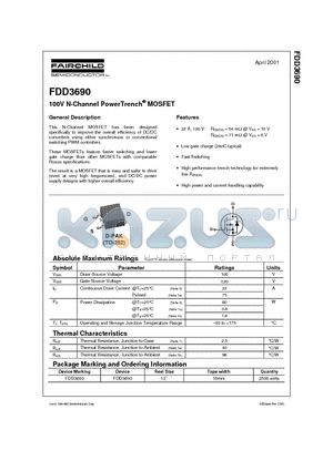FDD3690 datasheet - 100V N-Channel PowerTrench MOSFET