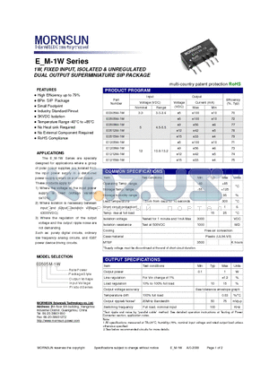 E0305M-1W datasheet - DUAL OUTPUT SUPERMINIATURE SIP PACKAGE