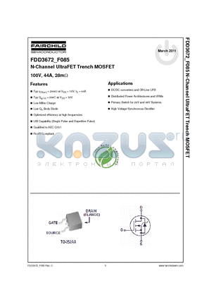 FDD3672_11 datasheet - N-Channel UltraFET Trench MOSFET 100V, 44A, 28mY