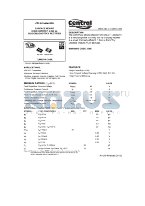 CTLSH1-40M621H datasheet - SURFACE MOUNT HIGH CURRENT, LOW VF SILICON SCHOTTKY RECTIFIER