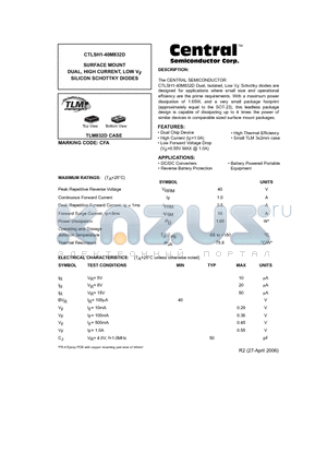 CTLSH1-40M832D datasheet - SURFACE MOUNT DUAL, HIGH CURRENT, LOW VF SILICON SCHOTTKY DIODES