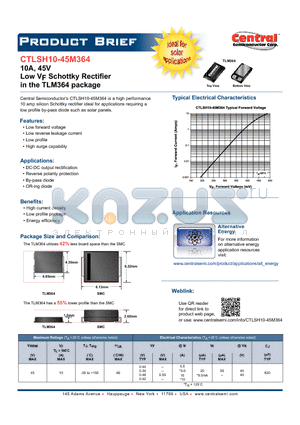 CTLSH10-45M364 datasheet - 10A, 45V Low VF Schottky Rectifier in the TLM364 package