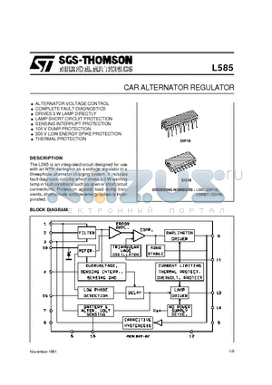 L585 datasheet - CAR ALTERNATOR REGULATOR