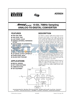 ADS824E datasheet - 10-Bit, 70MHz Sampling ANALOG-TO-DIGITAL CONVERTER