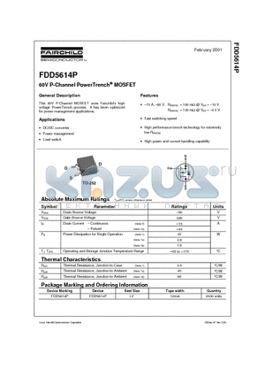 FDD5614 datasheet - 60V P-Channel PowerTrench MOSFET