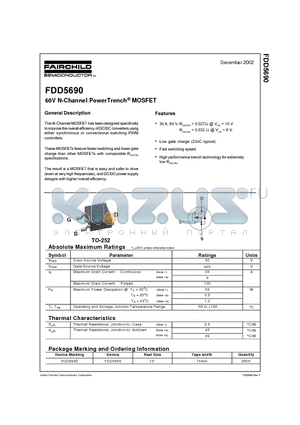 FDD5690 datasheet - 60V N-Channel PowerTrench^ MOSFET