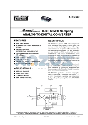 ADS830 datasheet - 8-Bit, 60MHz Sampling ANALOG-TO-DIGITAL CONVERTER