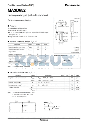 MA3D652 datasheet - Silicon planar type (cathode common)