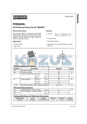 FDD6030L_03 datasheet - 30V N-Channel PowerTrench MOSFET
