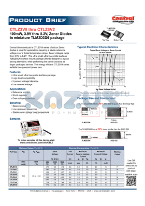 CTLZ6V8 datasheet - 100mW, 3.9V thru 8.2V, Zener Diodes in miniature TLM2D3D6 package