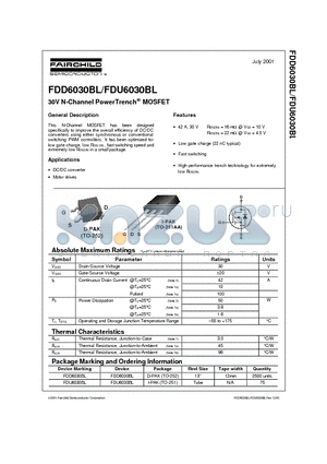 FDD6030BL datasheet - 30V N-Channel PowerTrench MOSFET