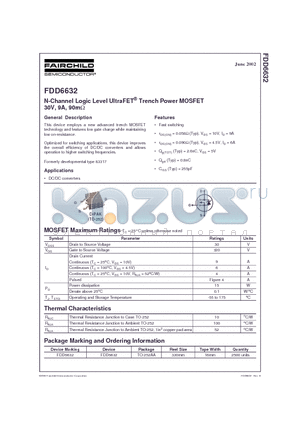 FDD6632 datasheet - N-Channel Logic Level UltraFET Trench Power MOSFET 30V, 9A, 90m
