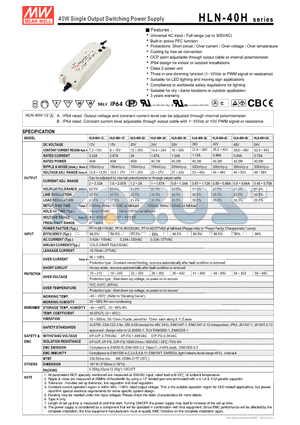 HLN-40H-20 datasheet - 40W Single Output Switching Power Supply