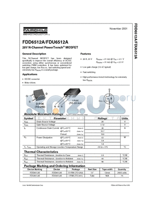 FDD6512A datasheet - 20V N-Channel PowerTrench MOSFET