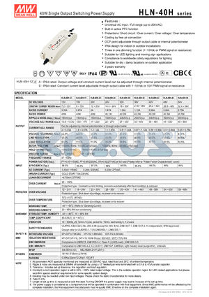 HLN-40H-24 datasheet - 40W Single Output Switching Power Supply