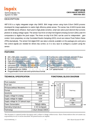 HB7121B datasheet - CMOS IMAGE SENSOR With 8-bit ADC