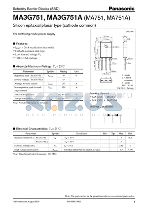MA3G751A datasheet - Silicon epitaxial planar type (cathode common)