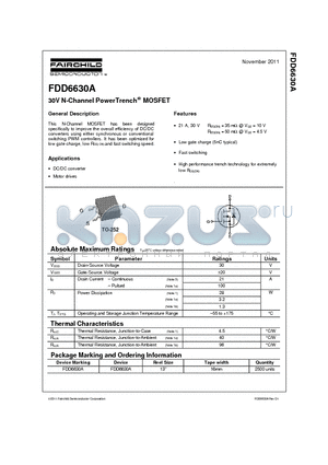 FDD6630A_11 datasheet - 30V N-Channel PowerTrench MOSFET