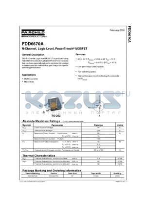FDD6670 datasheet - N-Channel, Logic Level, PowerTrench MOSFET