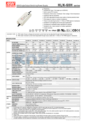 HLN-60H-20 datasheet - 60W Single Output Switching Power Supply